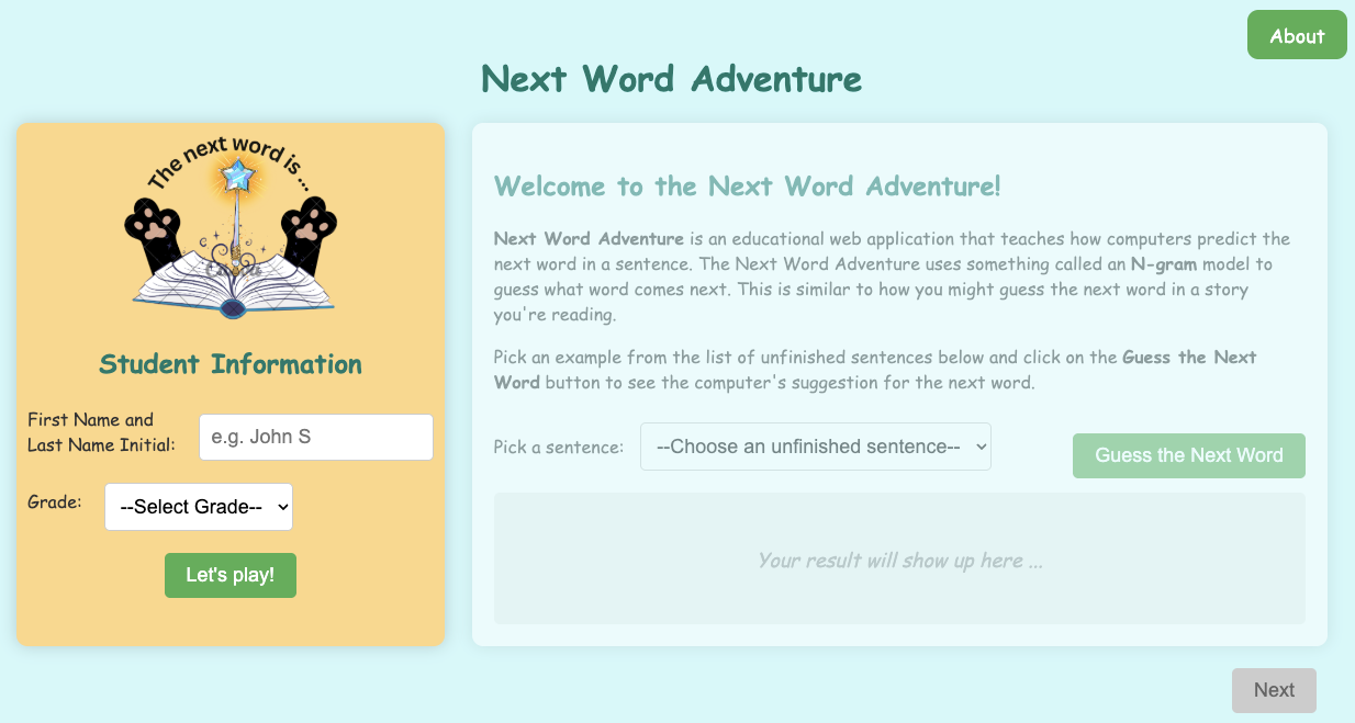 Next Word Adventure